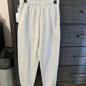 TNA Light Grey Terry Fleece Boyfriend Sweatpants with Elastic Waistband